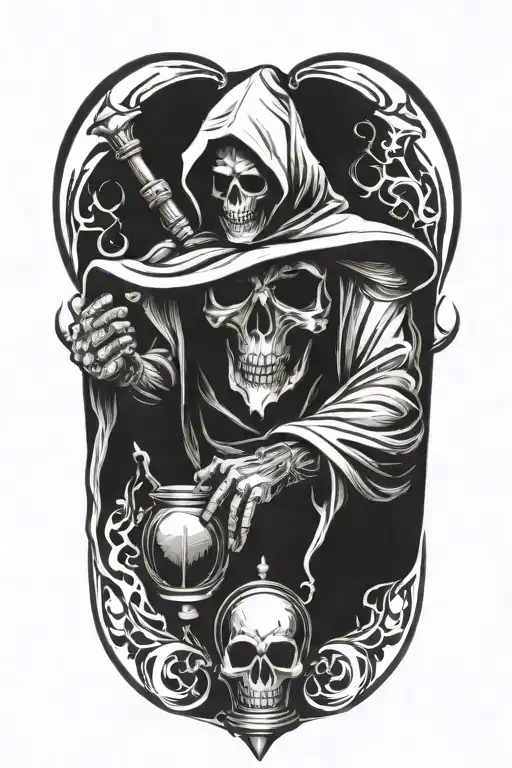 hooded reaper with hour glass tattoo design idea