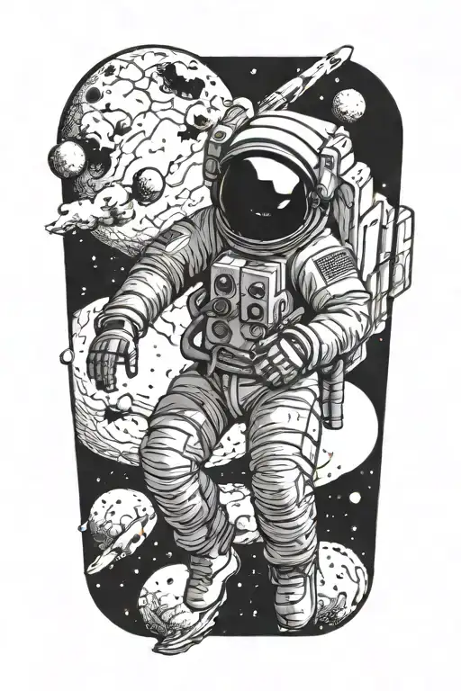 dead astronaut floating in space tattoo design idea