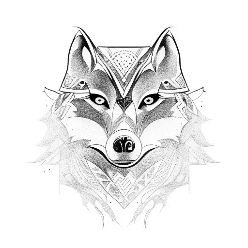 Crow against wolf tattoo design idea