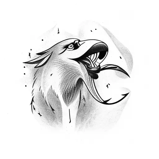 Crow fighting a wolf tattoo design idea