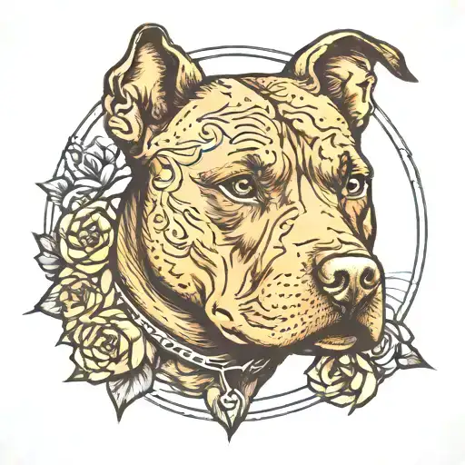 pit bull portrait tattoo design idea