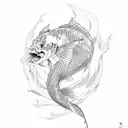 koi fish swimming in water that turns into a Japanese dragon wrapping around a cherry blossom  tattoo design idea