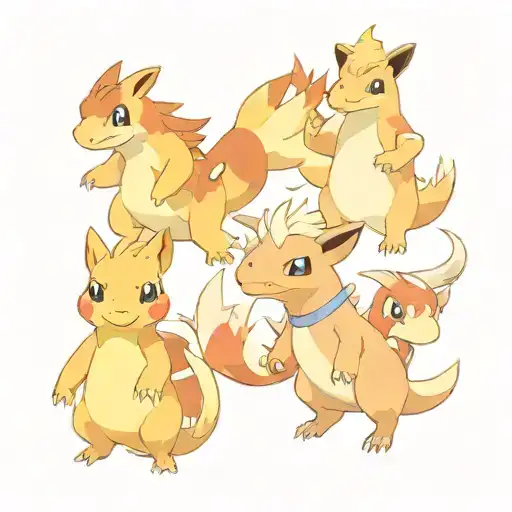 Pokémon dragonite, psyduck, cubone, arcanine thumbs up tattoo design idea
