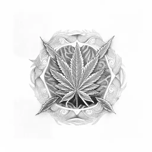 marijuana leaf behind yin yang tattoo design idea