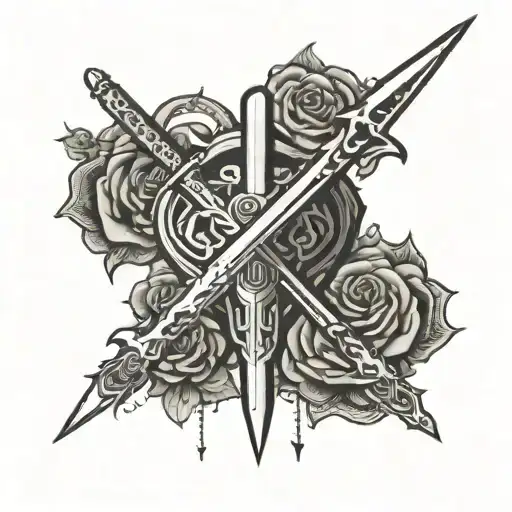 a sword with a heart and a brain intertwined tattoo design idea