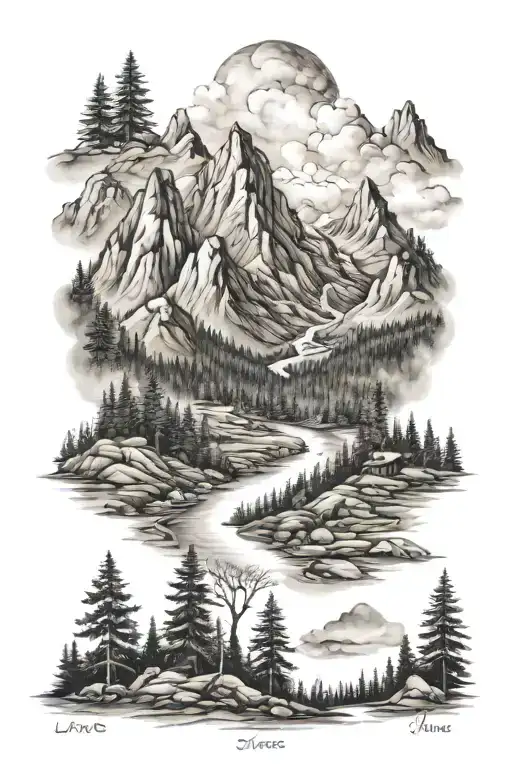 Smokey mountain landscape tattoo design idea