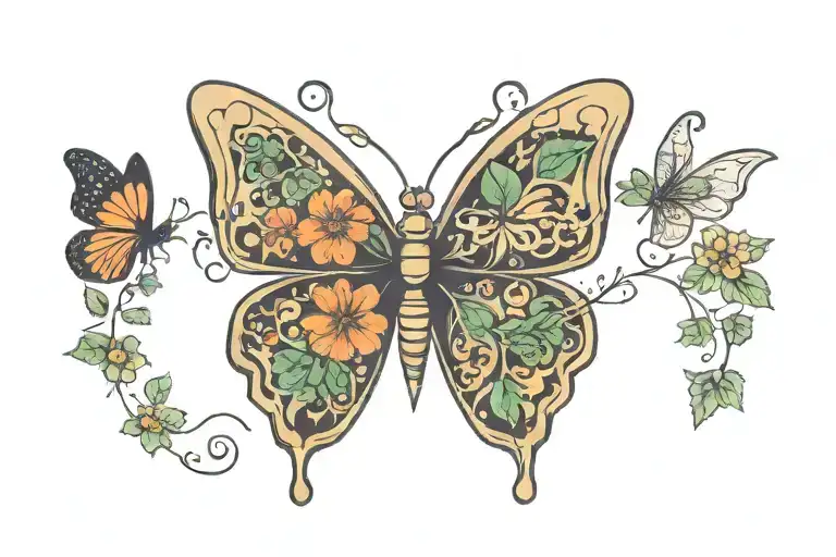 "inside this ancient heart, youll always be a part of me" two minamilistic butterflys and a four leaf clover tattoo design idea
