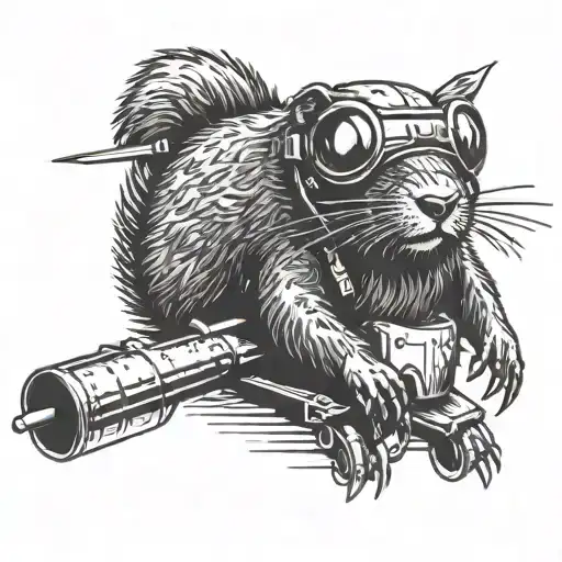 beaver wearing pilot goggles carrying AMRAAM missiles under its arms tattoo design idea