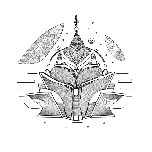 A silhouette of a traveler reading a book in front of a stunning Indian temple tattoo design idea