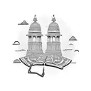 A silhouette of a traveler reading a book in front of a stunning Indian temple tattoo design idea