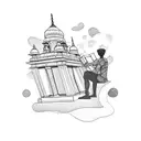 A silhouette of a traveler reading a book in front of a stunning Indian temple tattoo design idea