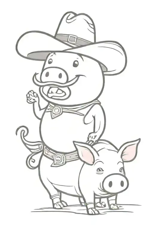 giant egg wearing a cowboy hat riding a cartoon pig tattoo design idea