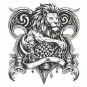 combine double edged sword, fountain pen, chess king and a lion into a tattoo for fore arm tattoo design idea