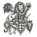 combine double edged sword, fountain pen, chess king and a lion into a tattoo for fore arm tattoo design idea
