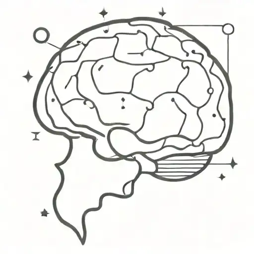 A minimalist tattoo of a brain with constellations inside, representing the beauty of neurodiversity and the complexity of the mind tattoo design idea