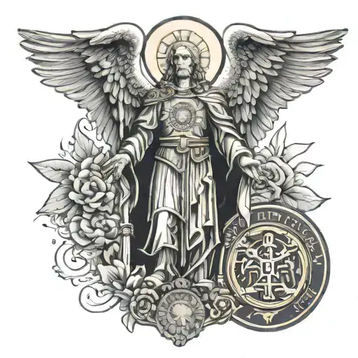 archangel michael with saint benedict medal tattoo design idea