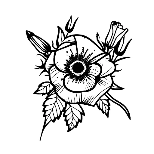 bouquet with rose, gladiolus, and aster flowers tattoo design idea