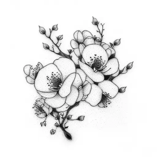 Line art cherry blossom sleeve black and white tattoo design idea