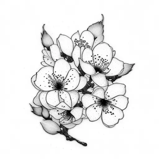 Line art cherry blossom sleeve black and white tattoo design idea