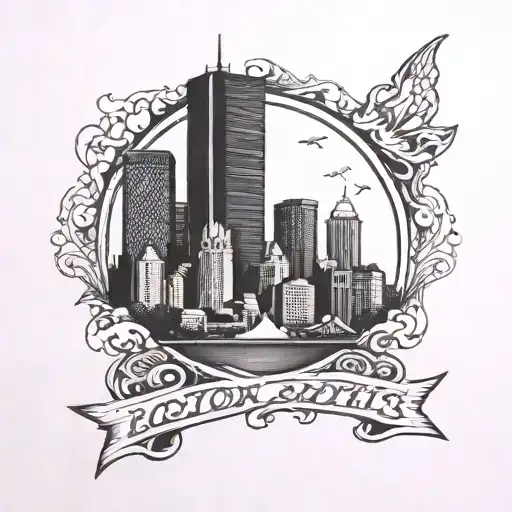 Boston sports city skyline tattoo design idea