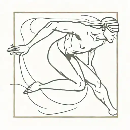 An abstract representation of a swimmer gracefully moving through water tattoo design idea