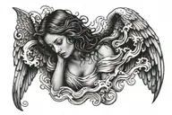 angel crying into water flowing tattoo design idea