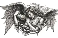 angel crying into water flowing tattoo design idea