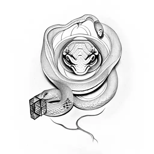 snake with Rubik's cube and Tamil tattoo design idea