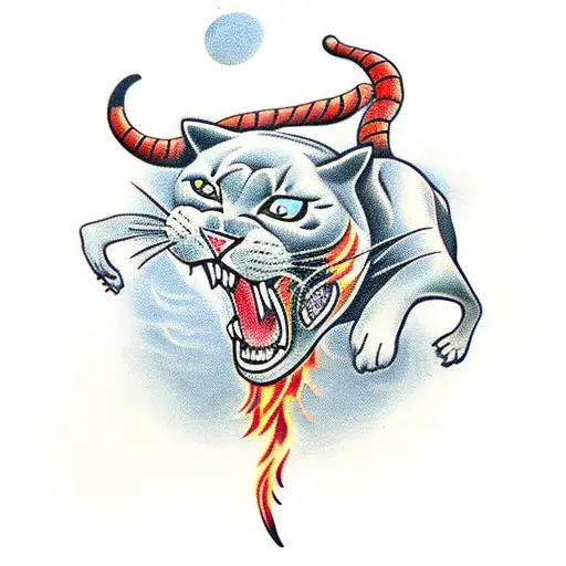 panther jumping through fire tattoo design idea
