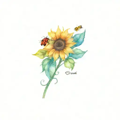 Dad memorial tattoo with sunflowers and ladybugs  tattoo design idea