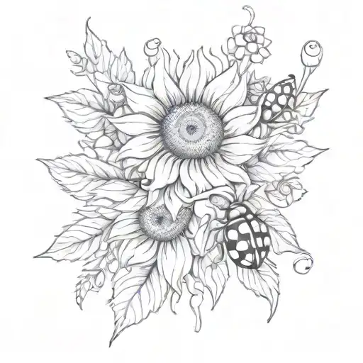 Dad memorial tattoo with sunflowers and ladybugs  tattoo design idea