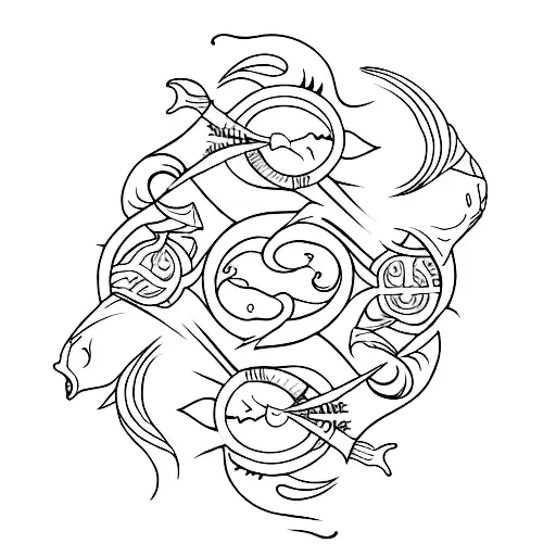 Pisces, scorpio and capricon in a row tattoo design idea
