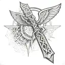 fusion ankh and djed pillar tattoo design idea