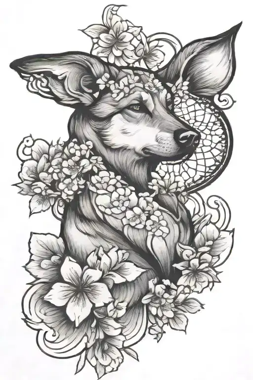 cherry blossoms german shepherd silhouette  tattoo design idea