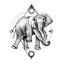 Elephant with a compass and peonies flowers tattoo design idea