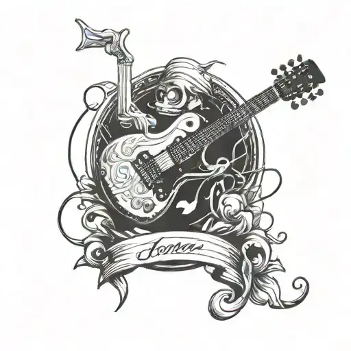 Incorporate a guitar and a microphone in a harmonious design symbolizing the client's love for music and personal growth tattoo design idea