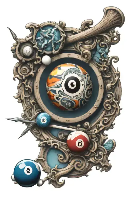 billiards and photography and aquarius zodiac sign tattoo design idea