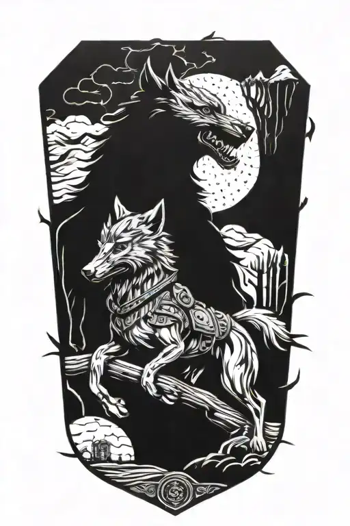 wolf and knight  tattoo design idea