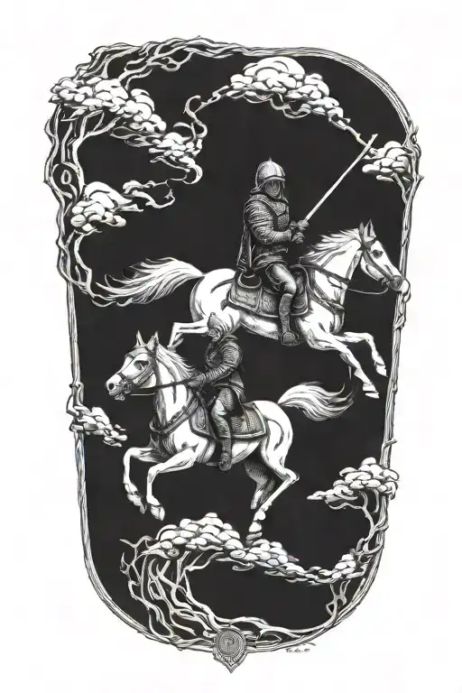 wolf and knight riding a horse tattoo design idea