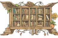 A tattoo of a bookshelf filled with books, each one representing a different aspect of your life including music, crochet, and databases, with family photos scattered throughout. tattoo design idea
