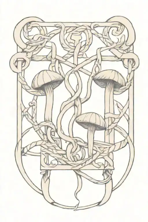 viking knotwork design incorporating mushrooms watercolour  tattoo design idea