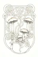viking knotwork design incorporating mushrooms watercolour  tattoo design idea