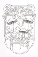 viking knotwork design incorporating mushrooms watercolour  tattoo design idea