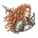 girl with curly red hair in armor tattoo design idea