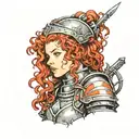 girl with curly red hair in armor tattoo design idea