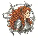 girl with curly red hair in armor tattoo design idea