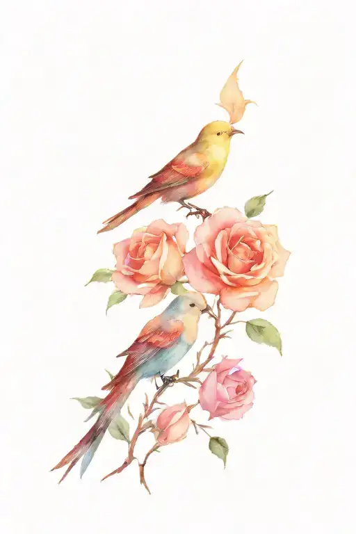 date of birth, Roses and bird flying tattoo design idea