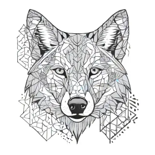 A majestic wolf with intricate geometric patterns, symbolizing strength and resilience in overcoming PTSD tattoo design idea