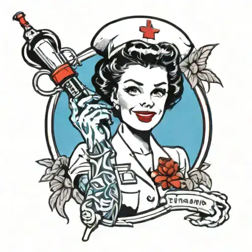 nurse holding a syringe filled tattoo design idea