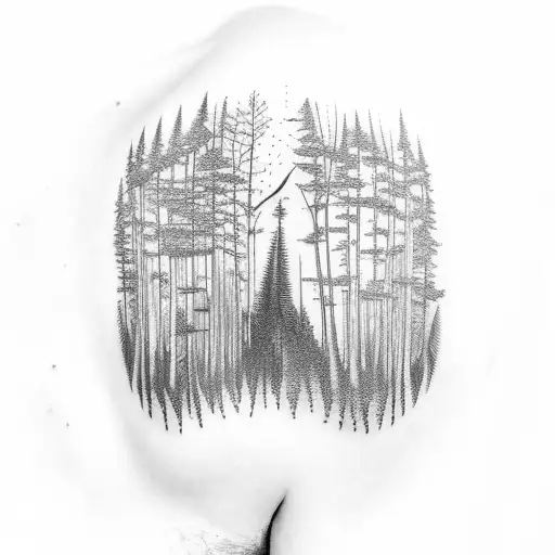 A forest scene with hidden gaming references in the trees tattoo design idea